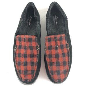 Clarks Collection Red And Black Plaid Men's Gorwin Step Loafers Size 8 1/2